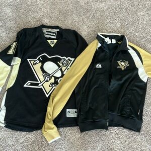 Reebok Black and Gold Hockey Jersey and Jacket Set Pittsburgh penguins hockey